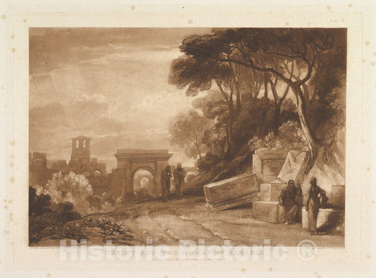 Art Print : Designed and Etched by Joseph Mallord William Turner - Christ and The Woman of Samaria (Liber Studiorum, Part XIV, Plate 71) : Vintage Wall Art