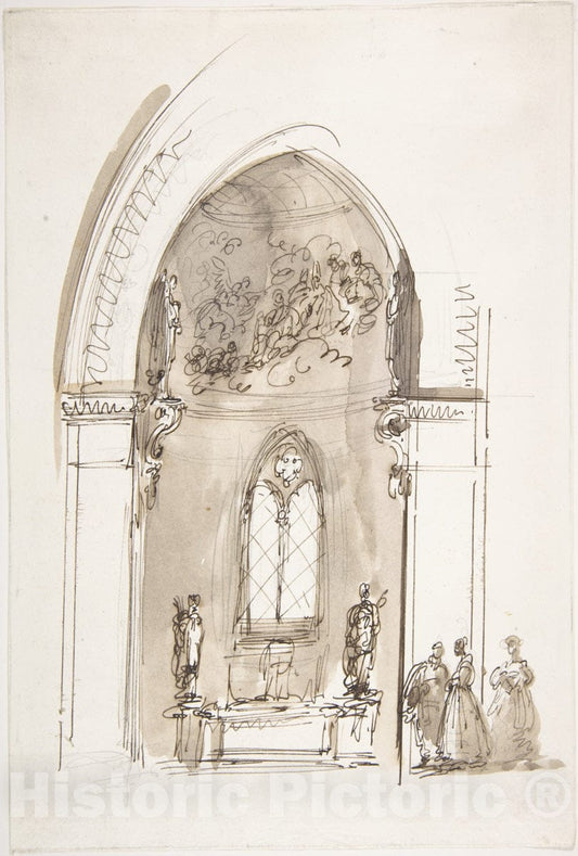 Art Print : Giuseppe Bernardino Bison - Chapel in a Gothic Church (Recto)