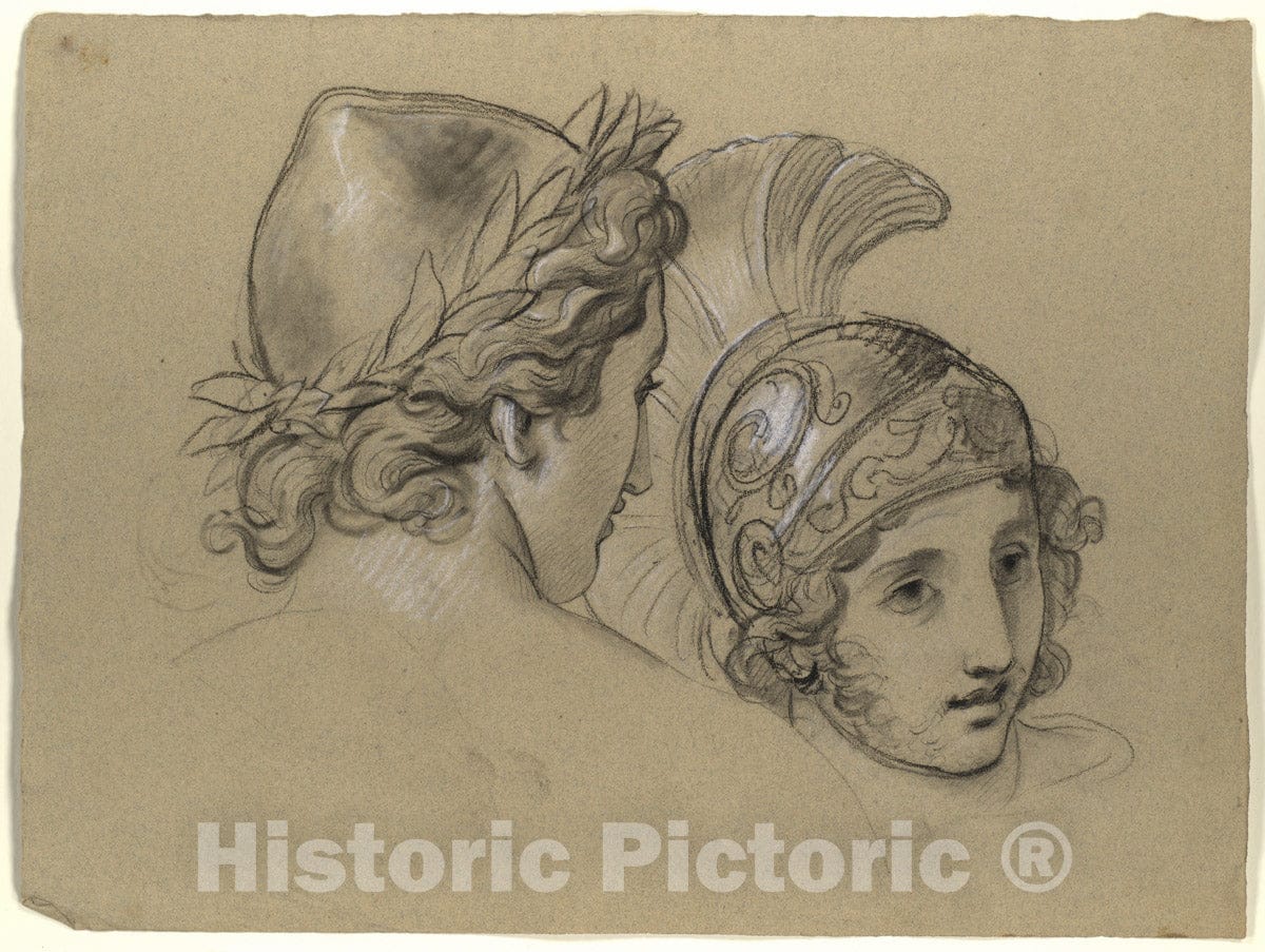 Art Print : Joseph-Ferdinand Lancrenon - Study of Heads for Study for 'Castor and Pollux Freeing Helen' 1 : Vintage Wall Art