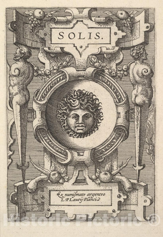 Art Print : Bust of Sol Surrounded by Strapwork - Artist: Philips Galle - Created: 1573 : Vintage Wall Art