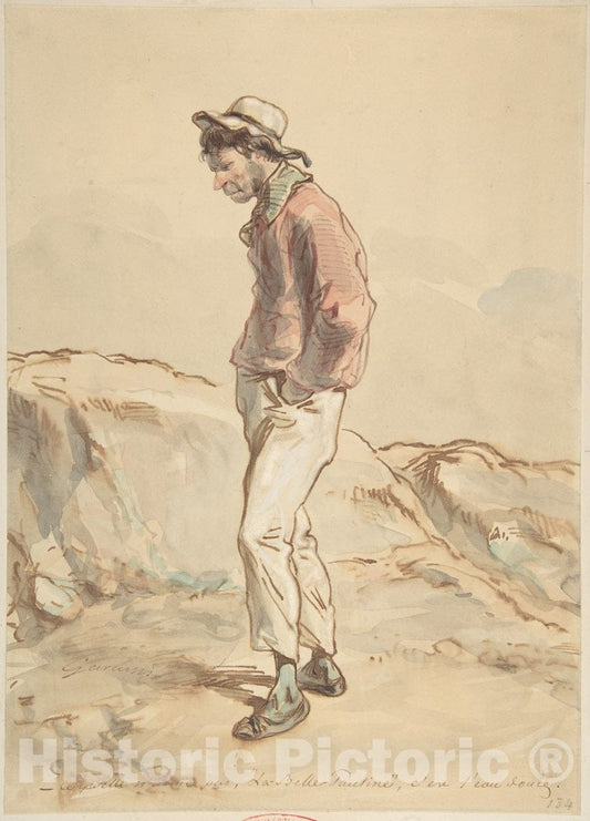 Art Print : Paul Gavarni Chevalier - A Sailor Standing on The Shore : Vintage Wall Art