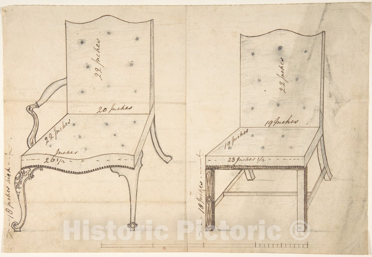 Art Print : British, 18th Century - Designs for an Armchair and Side Chair : Vintage Wall Art
