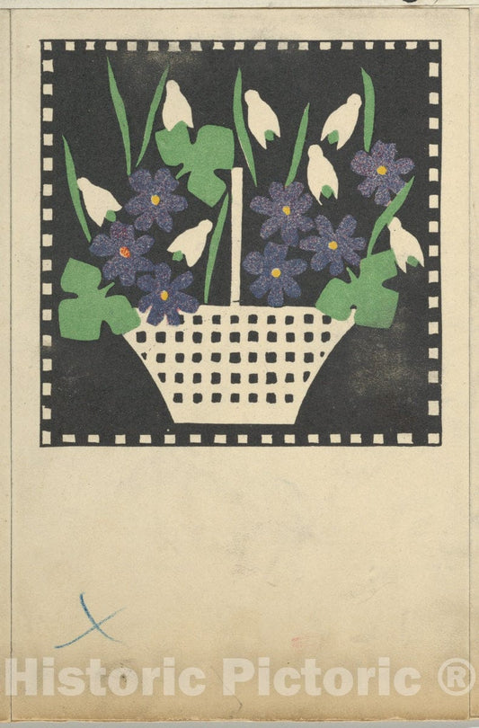 Art Print : Leopoldine Kolbe - Basket of Flowers - 434450 : Vintage Wall Art