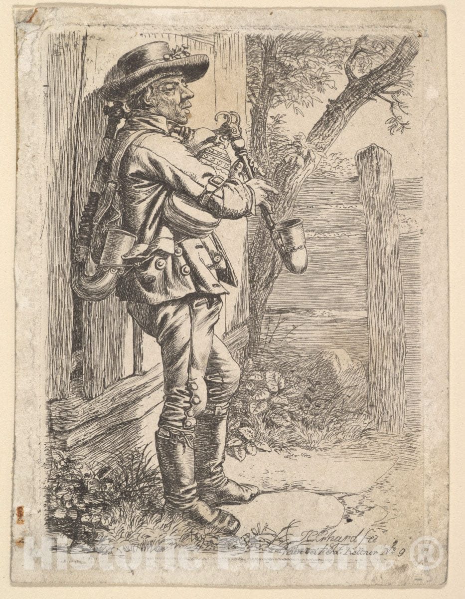 Art Print : Johann Christoph Erhard - Peasant with a Rake : Vintage Wall Art