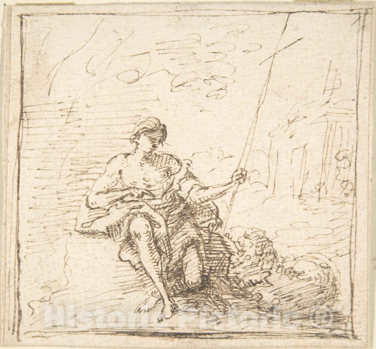 Art Print : Spanish, 17th Century - Adolescent John The Baptist with a Lamb in The Wilderness : Vintage Wall Art