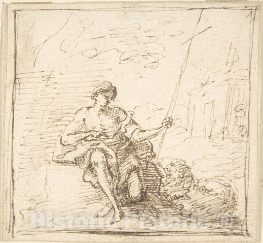 Art Print : Spanish, 17th Century - Adolescent John The Baptist with a Lamb in The Wilderness : Vintage Wall Art