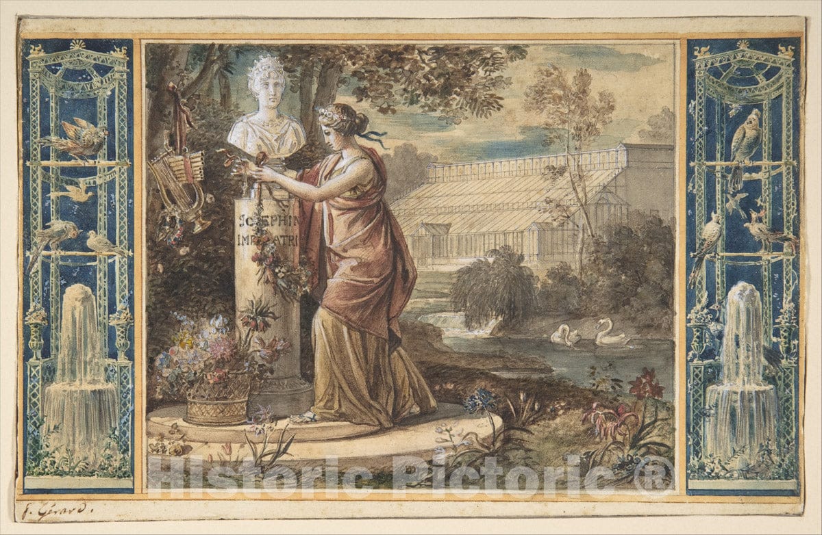 Art Print : Baron François Gérard - an Allegory of Empress Josephine as Patroness of The Gardens at Malmaison : Vintage Wall Art