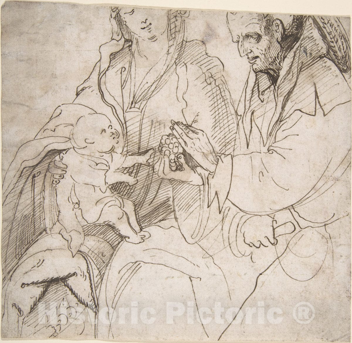Art Print : Hans Burgkmair - Virgin and Child with a Cleric : Vintage Wall Art