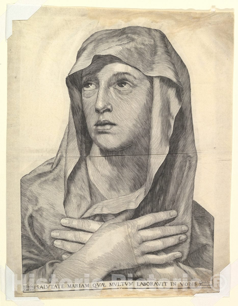 Art Print : Wilhelm Traut - Bust of Mary with Crossed Hands : Vintage Wall Art