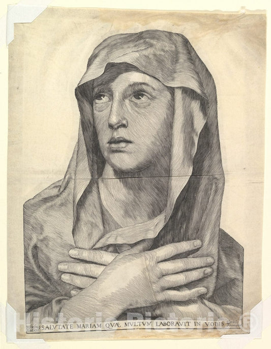 Art Print : Wilhelm Traut - Bust of Mary with Crossed Hands : Vintage Wall Art
