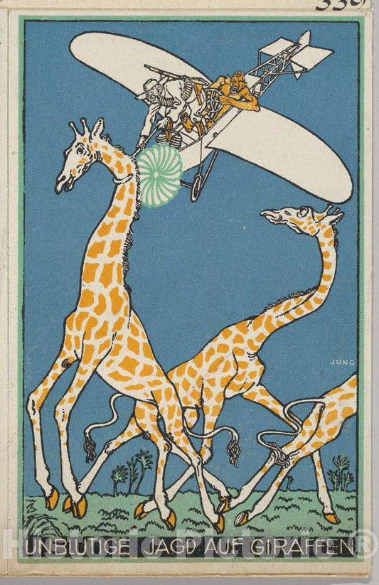 Art Print : Moriz Jung - Bloodless Giraffe Hunt (Unblutige Jagd auf Giraffen) : Vintage Wall Art