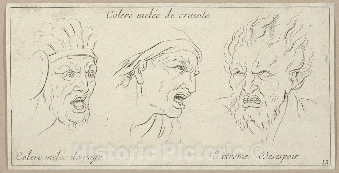 Art Print : Sébastien Le Clerc, le Jeune - Le Colère mêlée de crainte (from Caractères des passions, gravés sur les desseins de l'illustre Monsieur le Brun) : Vintage Wall Art