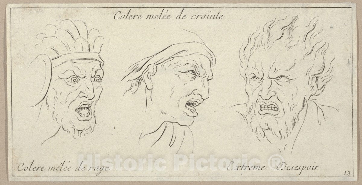 Art Print : Sébastien Le Clerc, le Jeune - Le Colère mêlée de crainte (from Caractères des passions, gravés sur les desseins de l'illustre Monsieur le Brun) : Vintage Wall Art