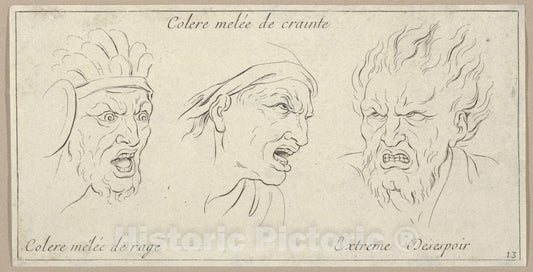 Art Print : Sébastien Le Clerc, le Jeune - Le Colère mêlée de crainte (from Caractères des passions, gravés sur les desseins de l'illustre Monsieur le Brun) : Vintage Wall Art