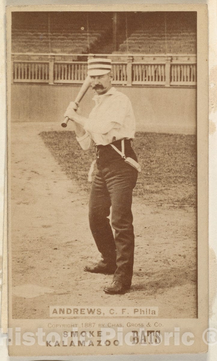 Photo Print : Baseball Card Andrews, Center Field, Philadelphia, from The Kalamazoo Bats Series - Artist: Chas. Gross & Co. - Created: 1887 : Vintage Wall Art