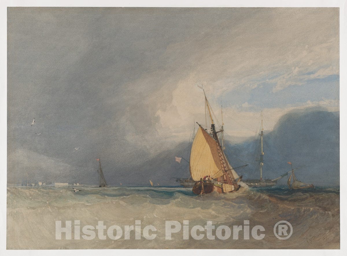Art Print : John Sell Cotman - Boats Off The Coast, Storm Approaching : Vintage Wall Art