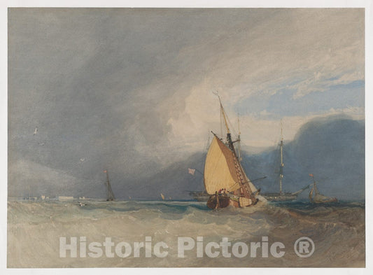 Art Print : John Sell Cotman - Boats Off The Coast, Storm Approaching : Vintage Wall Art