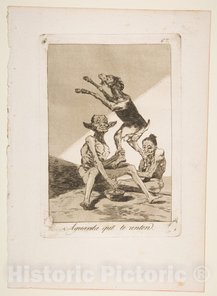 Art Print : Goya - Plate 67 from 'Los Caprichos': Wait Till You've Been anointed (Aguarda que te unten.) : Vintage Wall Art