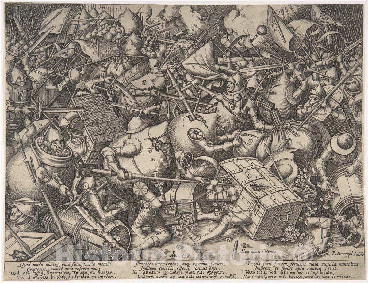 Art Print : Pieter Van der Heyden - The Battle About Money : Vintage Wall Art