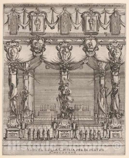 Art Print : Interior of The Church of San Lorenzo in Florence - Artist: Stefano Della Bella - Created: 1637 : Vintage Wall Art