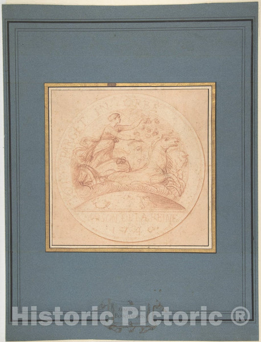 Art Print : Edme Bouchardon - Design for a jeton or a Token: Maison de la Reine 1740 : Vintage Wall Art