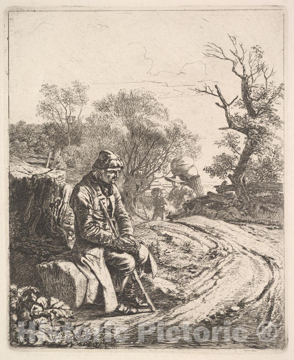 Art Print : Johann Christoph Erhard - an Old Man Sitting on The Roadside : Vintage Wall Art