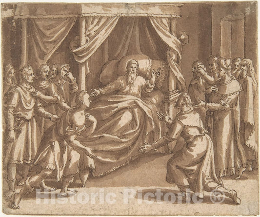 Art Print : Adam Van Noort - Jacob Blessing his Sons : Vintage Wall Art