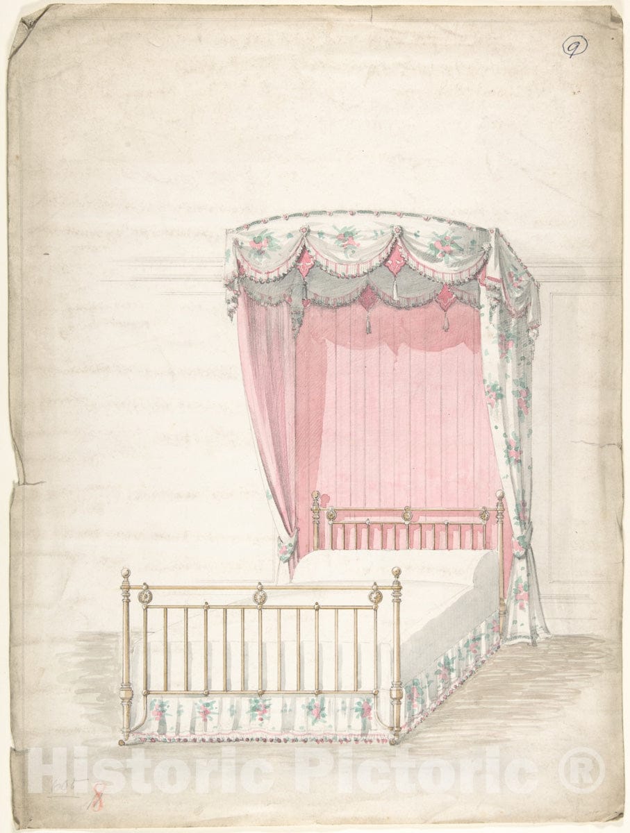 Art Print : Charles Hindley and Sons - Design for a Bed and Canopy 2 : Vintage Wall Art