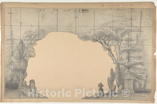 Art Print : Eugène Cicéri - Design for a Stage Set at The Opéra, Paris: Cemetery : Vintage Wall Art
