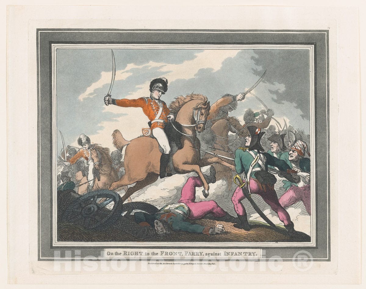 Art Print : Thomas Rowlandson - On The Right to The Front, Parry, Against Infantry : Vintage Wall Art