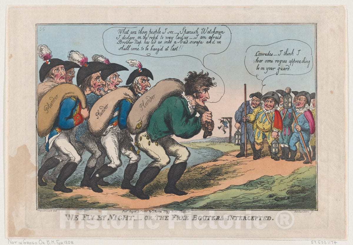 Art Print : Thomas Rowlandson - We Fly by Night, Or The Free Booters Intercepted : Vintage Wall Art