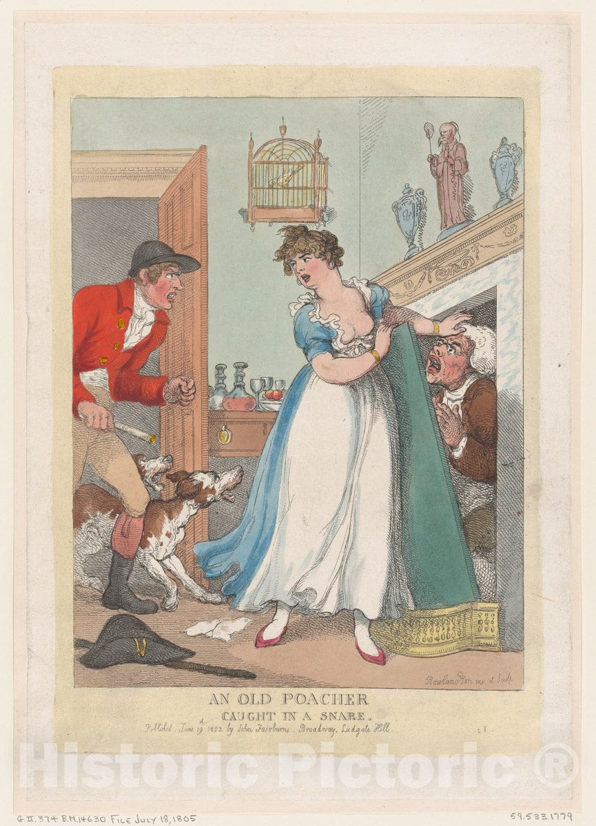 Art Print : Thomas Rowlandson - an Old Poacher Caught in a Snare 2 : Vintage Wall Art