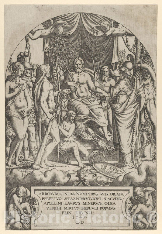 Art Print : Léon Davent - Jupiter Surrounded by Other Gods Carrying Branches : Vintage Wall Art