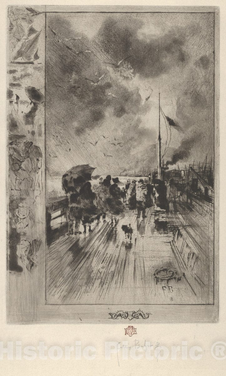 Art Print : Félix-Hilaire Buhot - A Pier in England (Une Jetée en Angleterre) : Vintage Wall Art