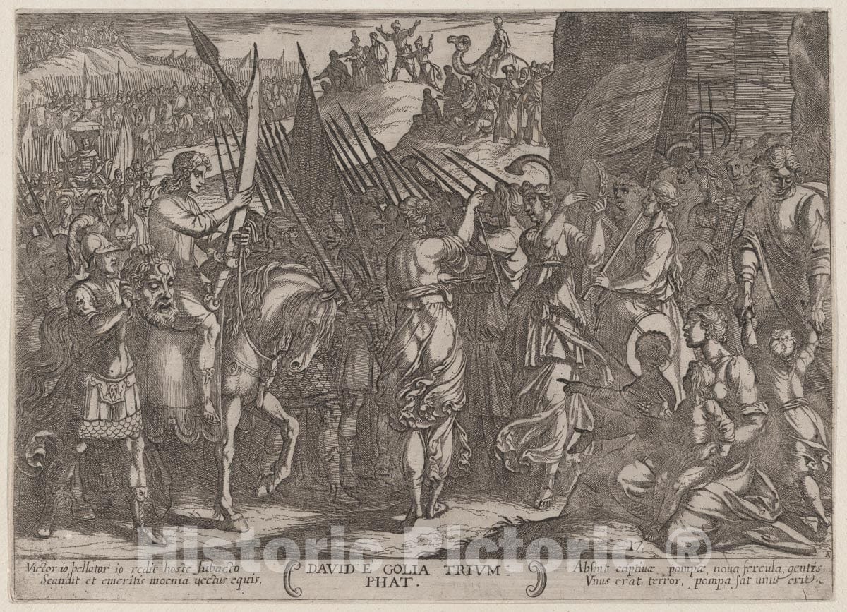 Art Print : Antonio Tempesta - Plate 17: David Returning in Triumph with The Head of Goliath, from 'The Battles of The Old Testament' : Vintage Wall Art