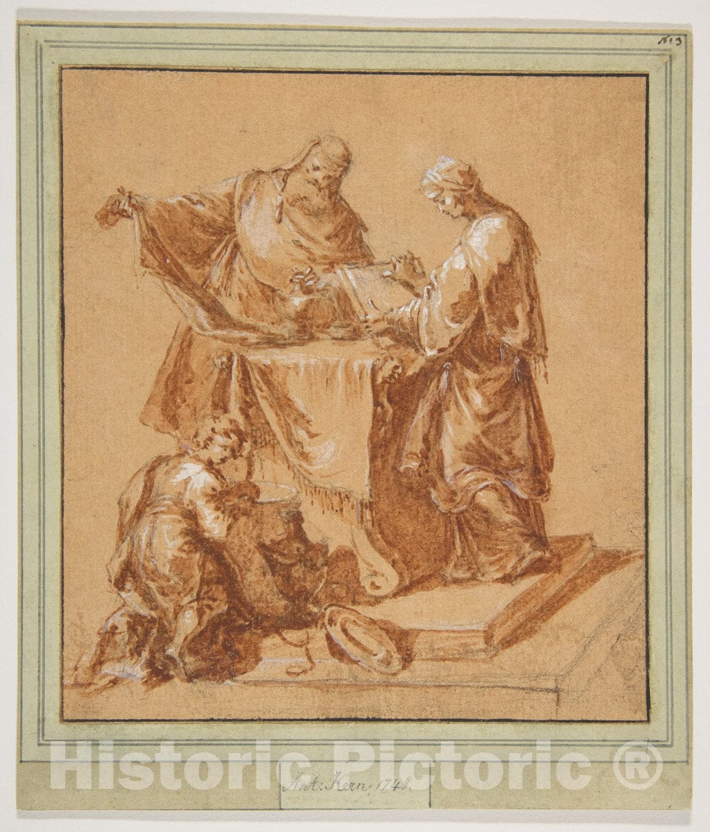 Art Print : Anton Kern - A High-Priest, The Prophetess Anna (?) and a Kneeling Boy Around a Table : Vintage Wall Art