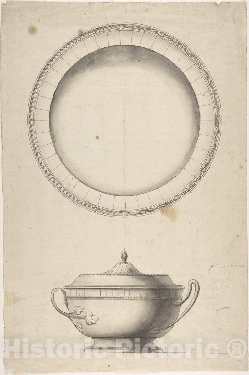 Art Print : Italian, 19th Century - Covered Dish with Tray 2 : Vintage Wall Art