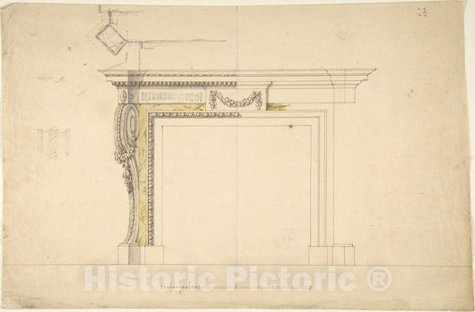 Art Print : Sir William Chambers - Design for a Chimneypiece 8 : Vintage Wall Art