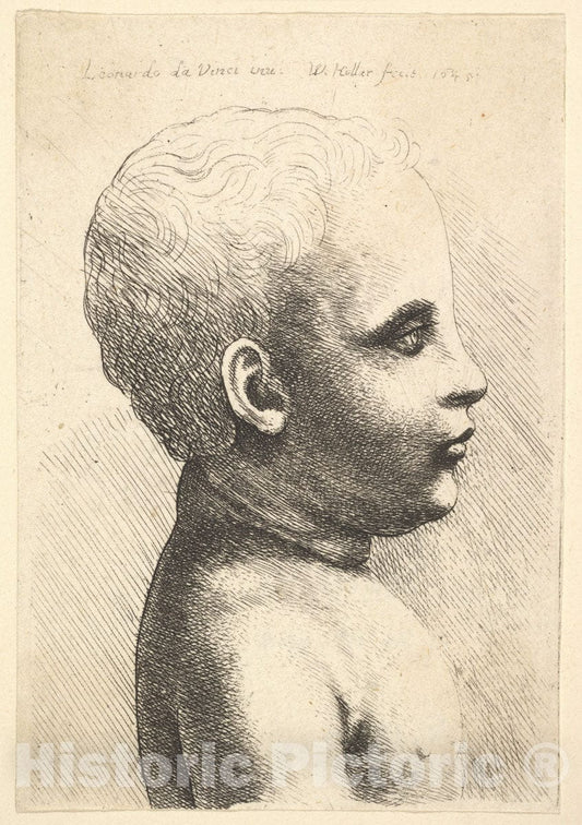 Art Print : Wenceslaus Hollar - Head and Shoulder of a Child, in Profile to Right : Vintage Wall Art