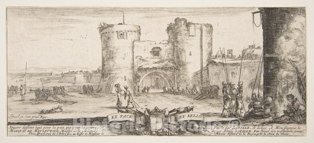 Art Print : an Entrance to a Fortress in Center - Artist: Stefano Della Bella - Created: c1641 : Vintage Wall Art