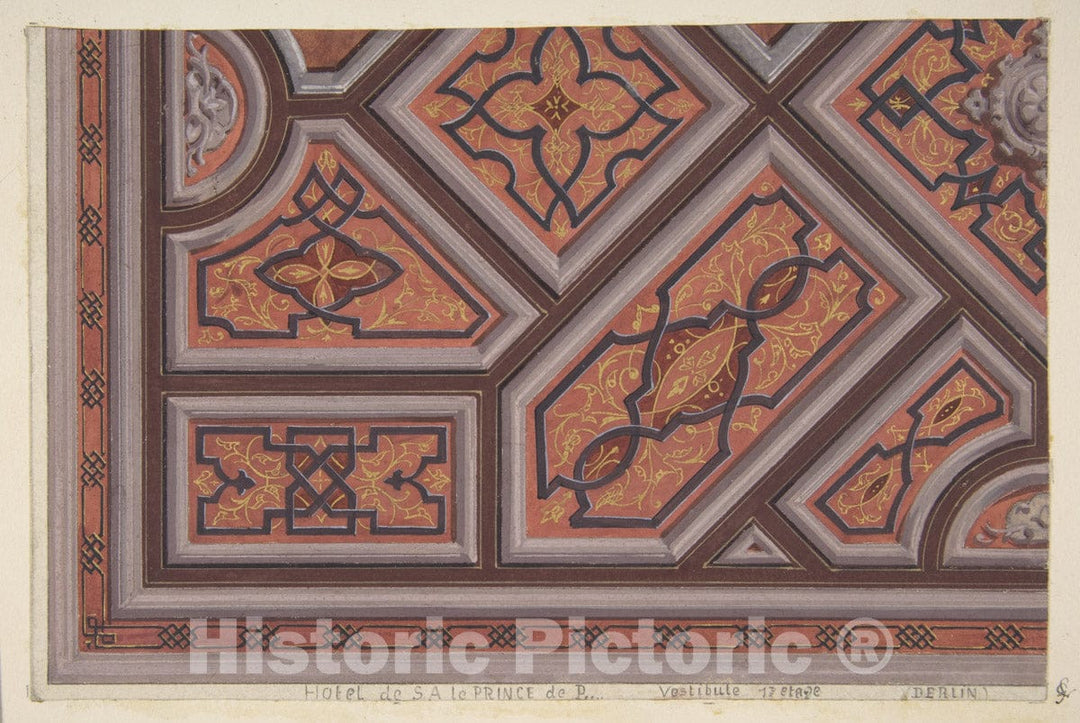 Art Print : Design for The Decoration of The Ceiling in The Vestibule - Artist: Jules-Edmond-Charles Lachaise - Created: 19th Century : Vintage Wall Art