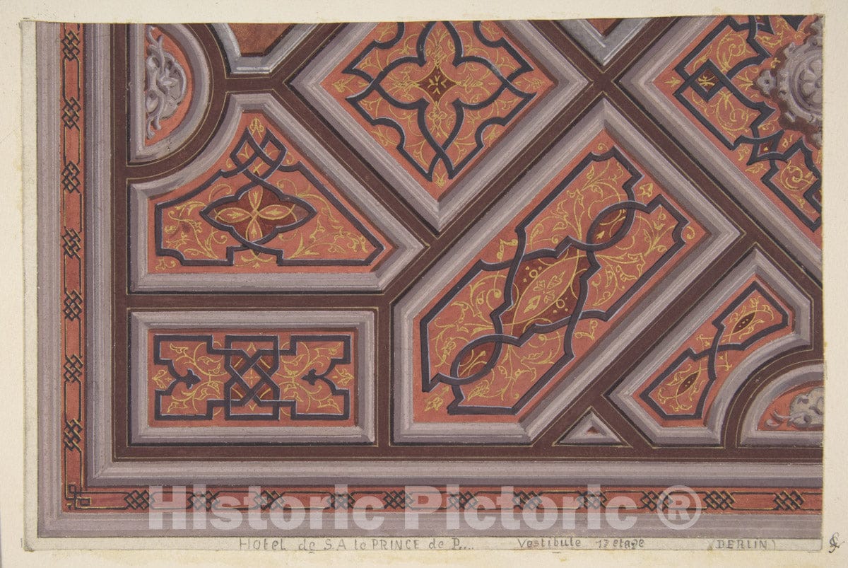 Art Print : Design for The Decoration of The Ceiling in The Vestibule - Artist: Jules-Edmond-Charles Lachaise - Created: 19th Century : Vintage Wall Art