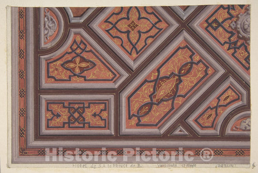 Art Print : Design for The Decoration of The Ceiling in The Vestibule - Artist: Jules-Edmond-Charles Lachaise - Created: 19th Century : Vintage Wall Art
