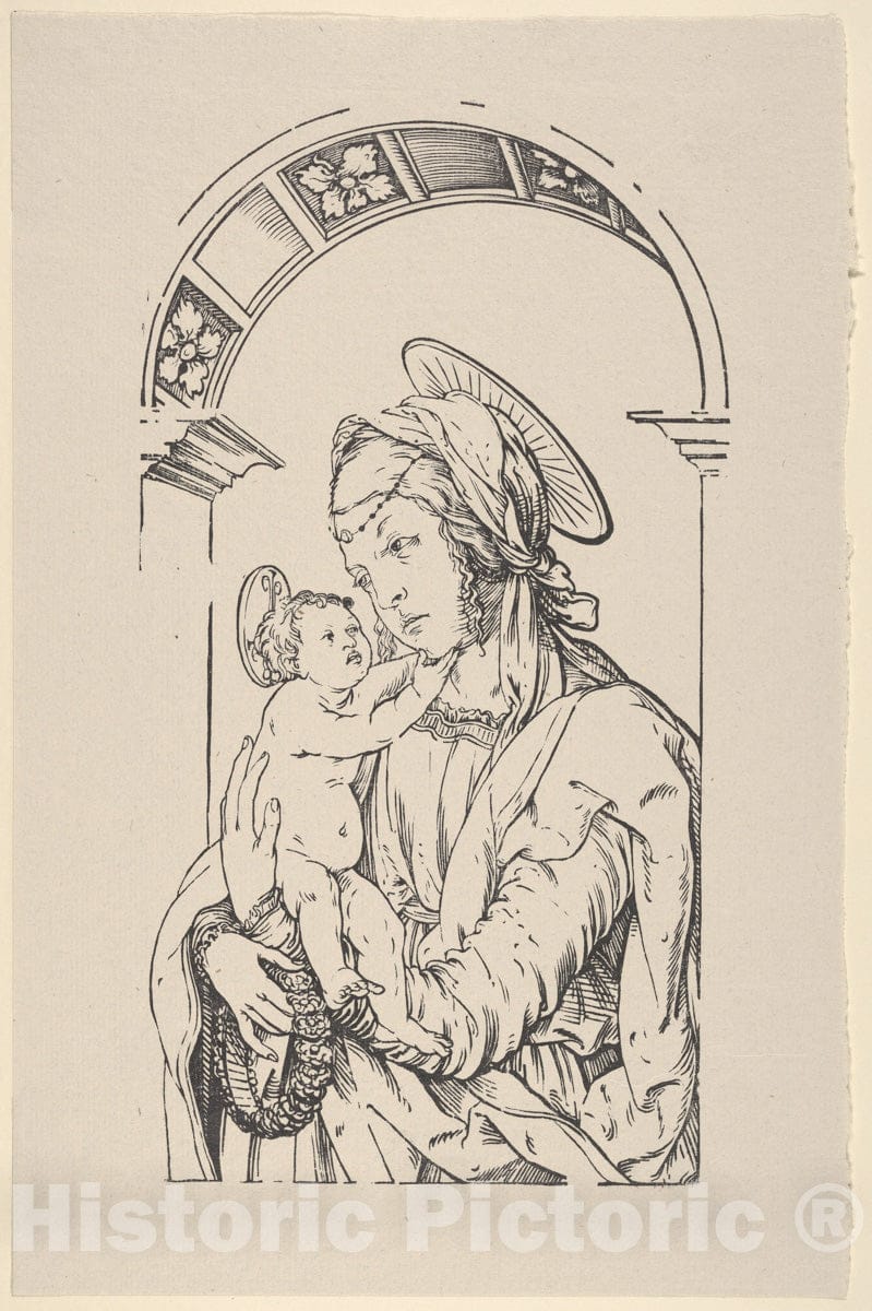 Art Print : Virgin and Child Under an Arch - Artist: Hans Burgkmair - Created: 1922 : Vintage Wall Art