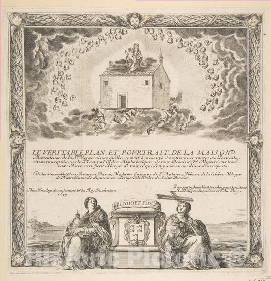 Art Print : Stefano Della Bella - Frontispiece for Le Véritable Plan et Pourtrait de la Maison de la Ste. Vierge : Vintage Wall Art