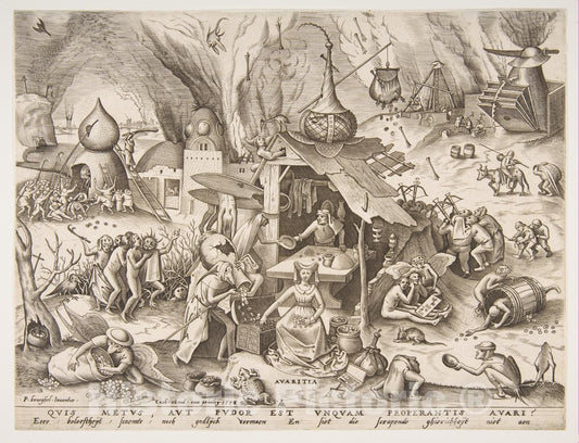 Art Print : Pieter Van der Heyden - Avarice (Avaritia) from The Series The Seven Deadly Sins : Vintage Wall Art