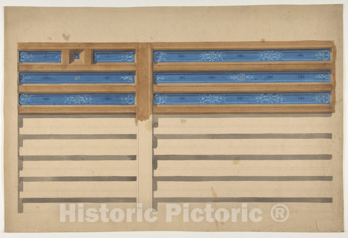 Art Print : Jules-Edmond-Charles Lachaise - Design for a beamed Ceiling with Painted Panels : Vintage Wall Art