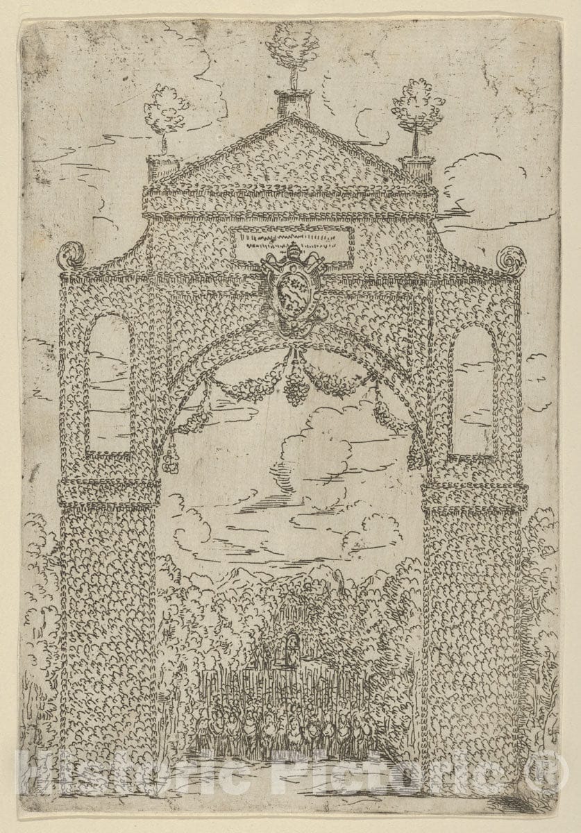 Art Print : Guido Reni - Triumphal Arch Covered in Foliage with Mounted Troops Below, a Temporary ation for The Entry of Pope Clement VIII in Bologna in 1598 : Vintage Wall Art