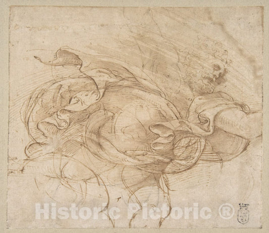 Art Print : Giulio Romano - Jupiter Hurling a Thunderbolt : Vintage Wall Art