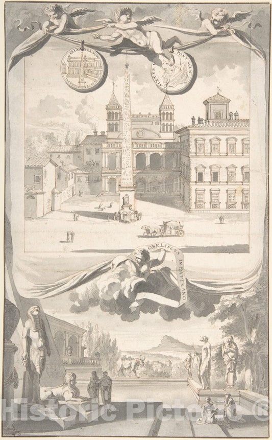 Art Print : Jan Goeree - A View of The Obelisk and Saint John in Lateran (Above) and a View of an Egyptian Site (?) (Below) : Vintage Wall Art